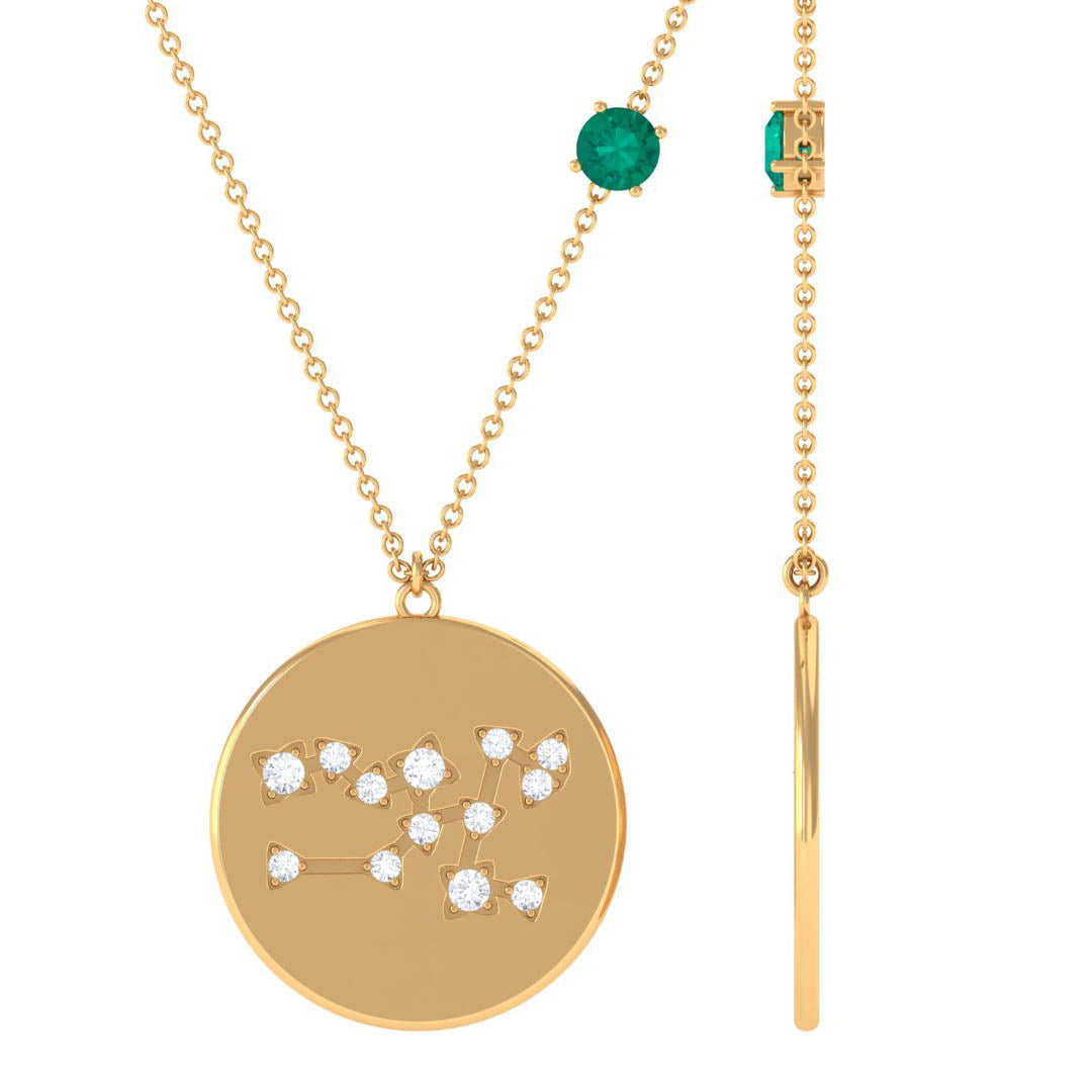 Natural Emerald and Diamond Taurus Zodiac Pendant Necklace