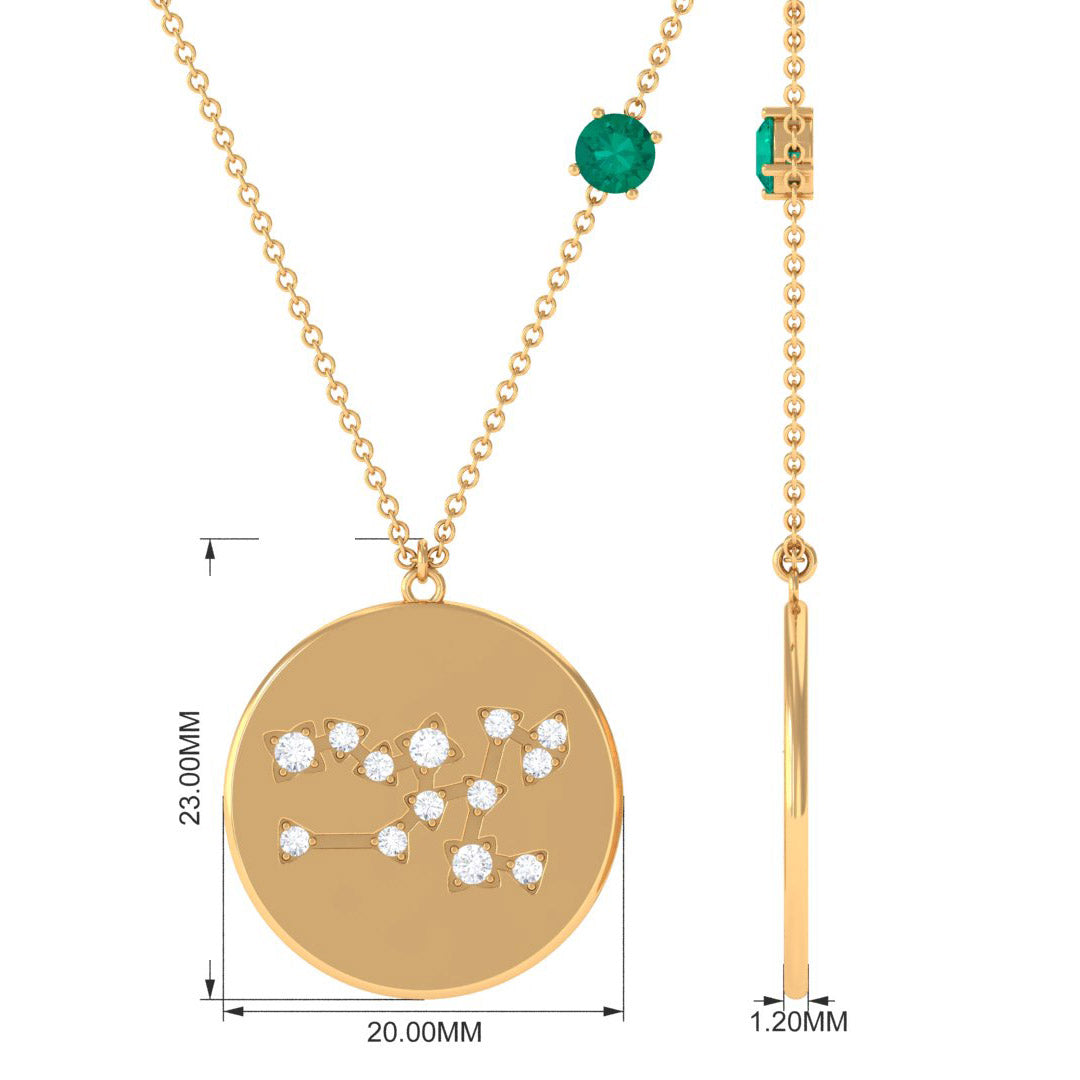 Natural Emerald and Diamond Taurus Zodiac Pendant Necklace