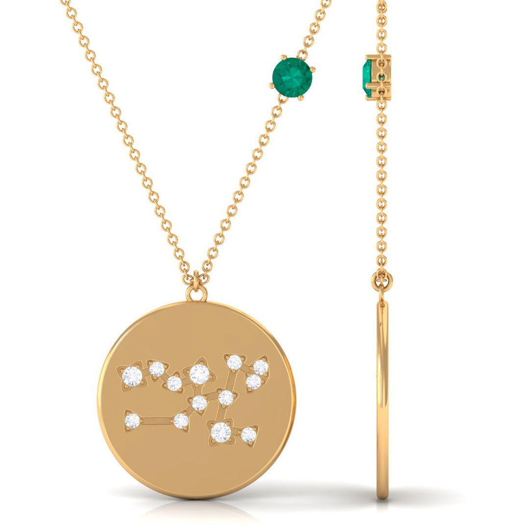 Natural Emerald and Diamond Taurus Zodiac Pendant Necklace