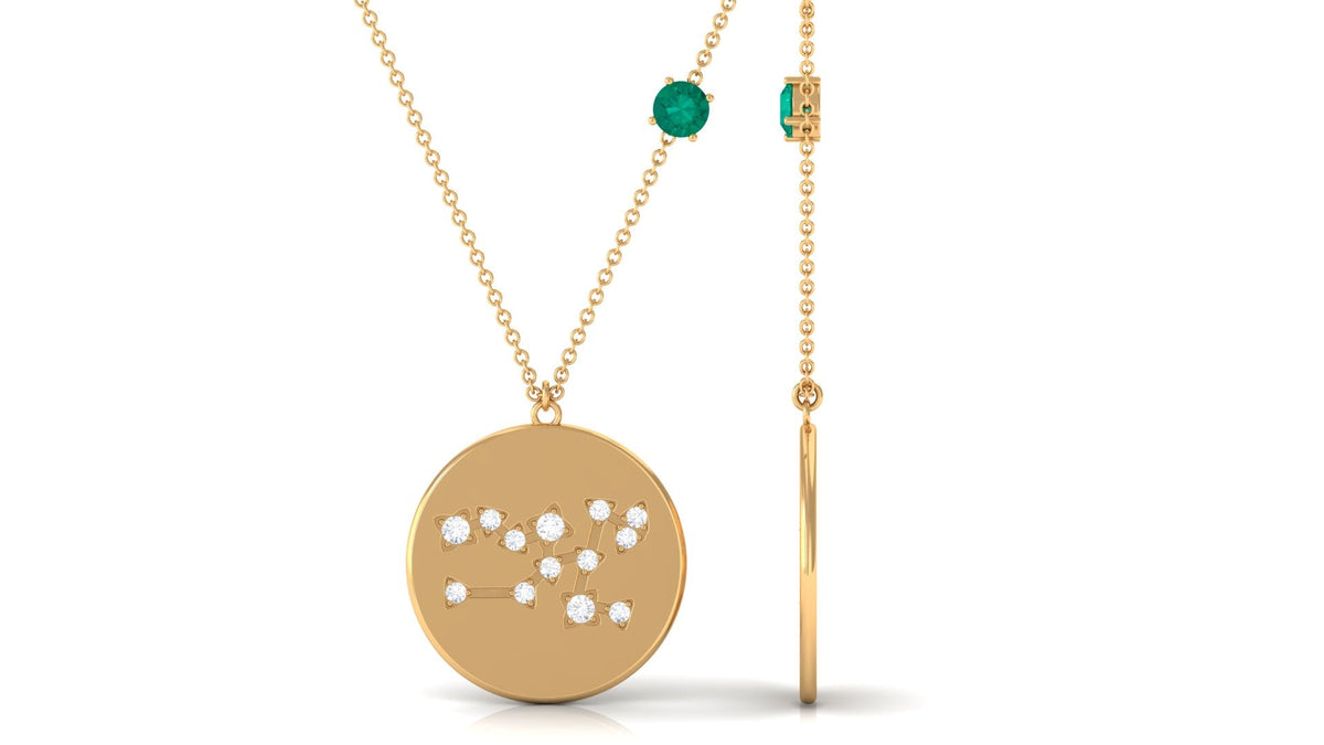 Natural Emerald and Diamond Taurus Zodiac Pendant Necklace