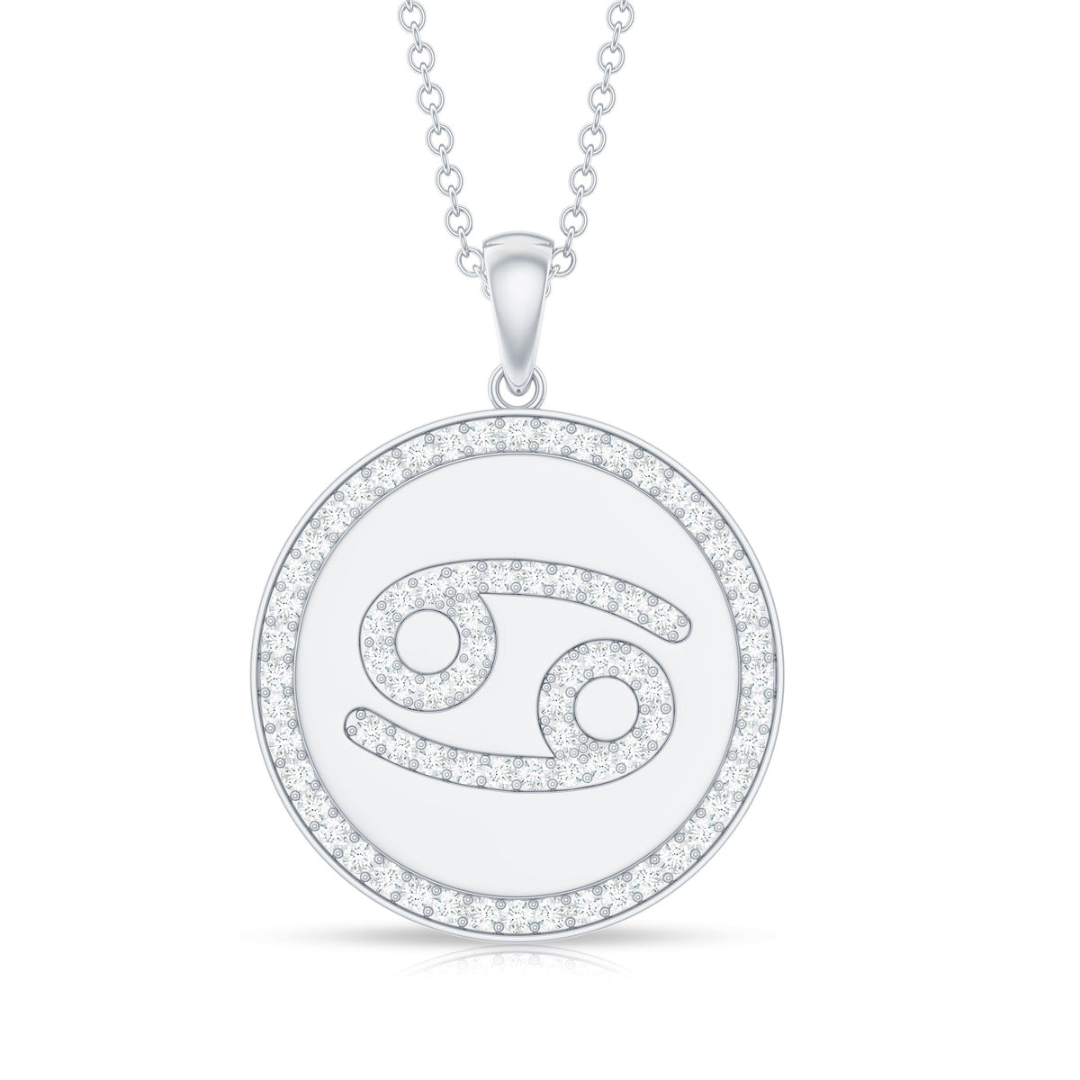 Pave Set Moissanite and Disc Cancer Sign Necklace