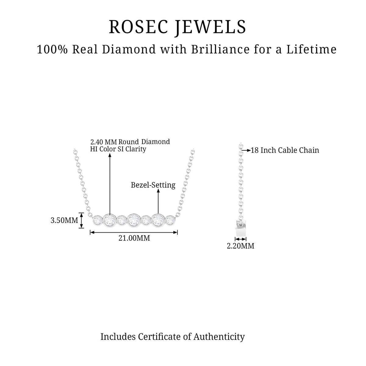 Bezel Set Natural Diamond Horizontal Bar Necklace