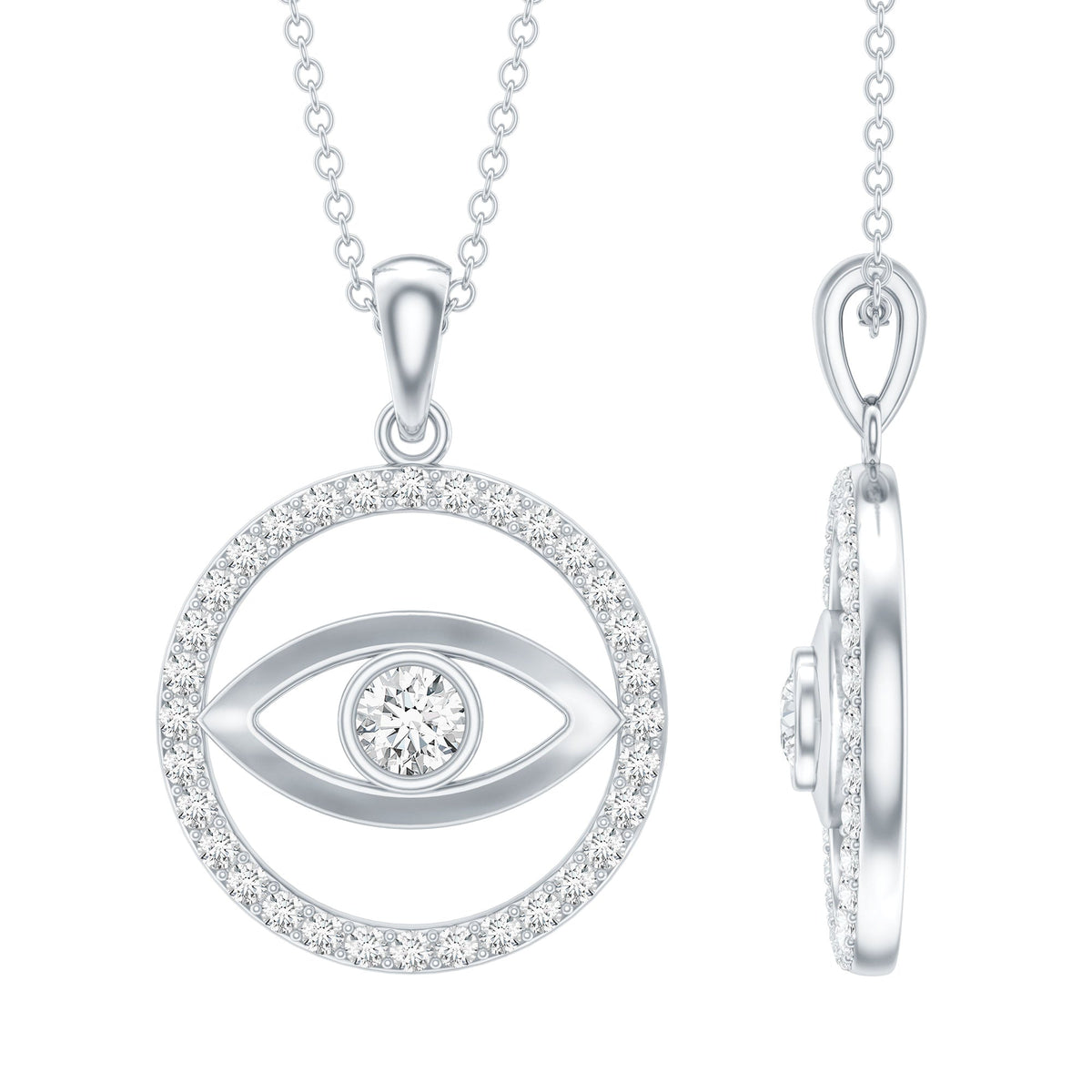 Certified Moissanite Evil Eye Pendant with Eternity