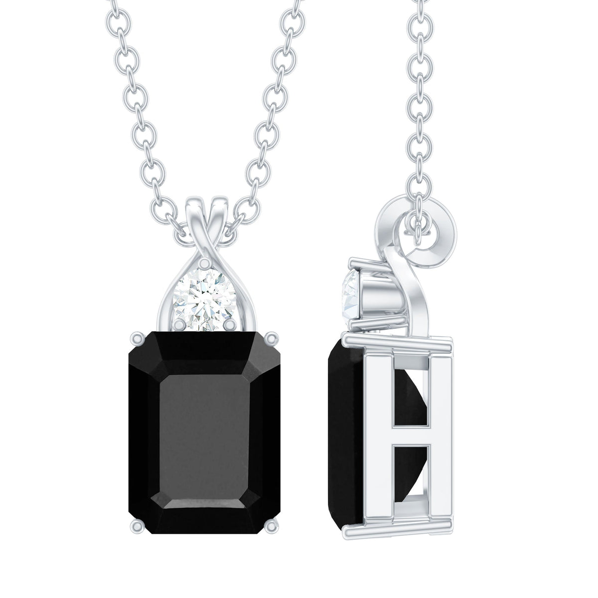 Natural 1.8 Carat Black Onyx Emerald Cut Necklace With Chain