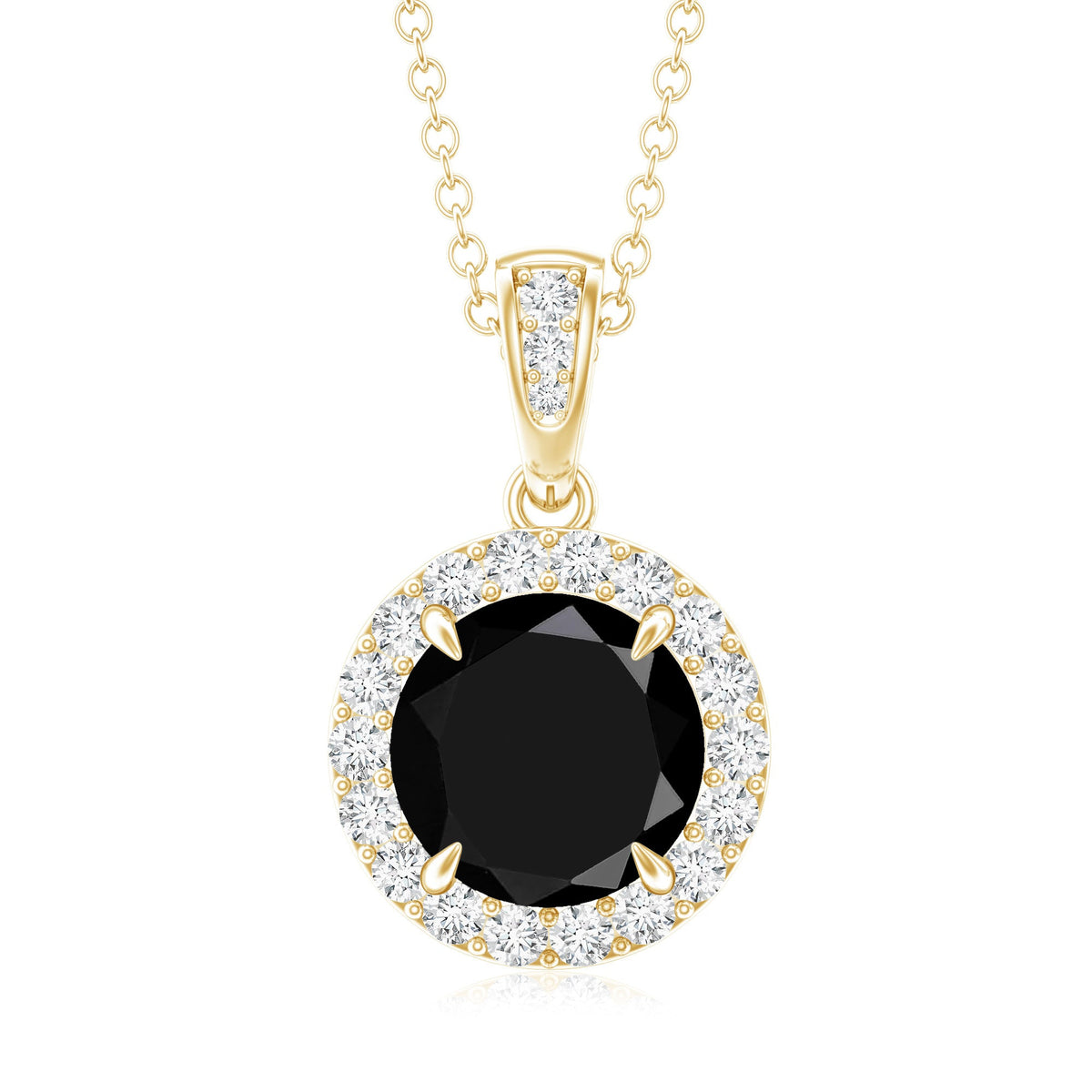 Real 2 Carat Black Onyx Pendant Necklace with Diamond Halo