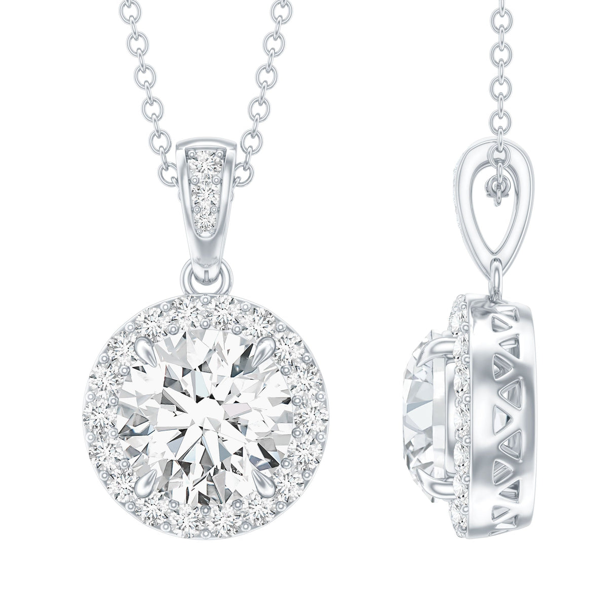 Round Moissanite Classic Halo Pendant Necklace