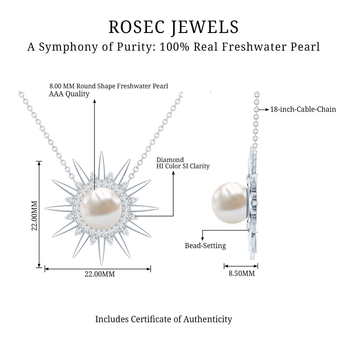 Natural Freshwater Pearl and Diamond Sunburst Pendant Necklace