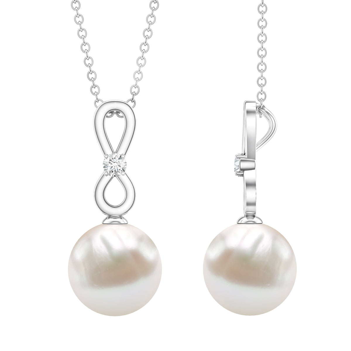 8 Carat Round Freshwater Pearl Drop Infinity Pendant with Diamond