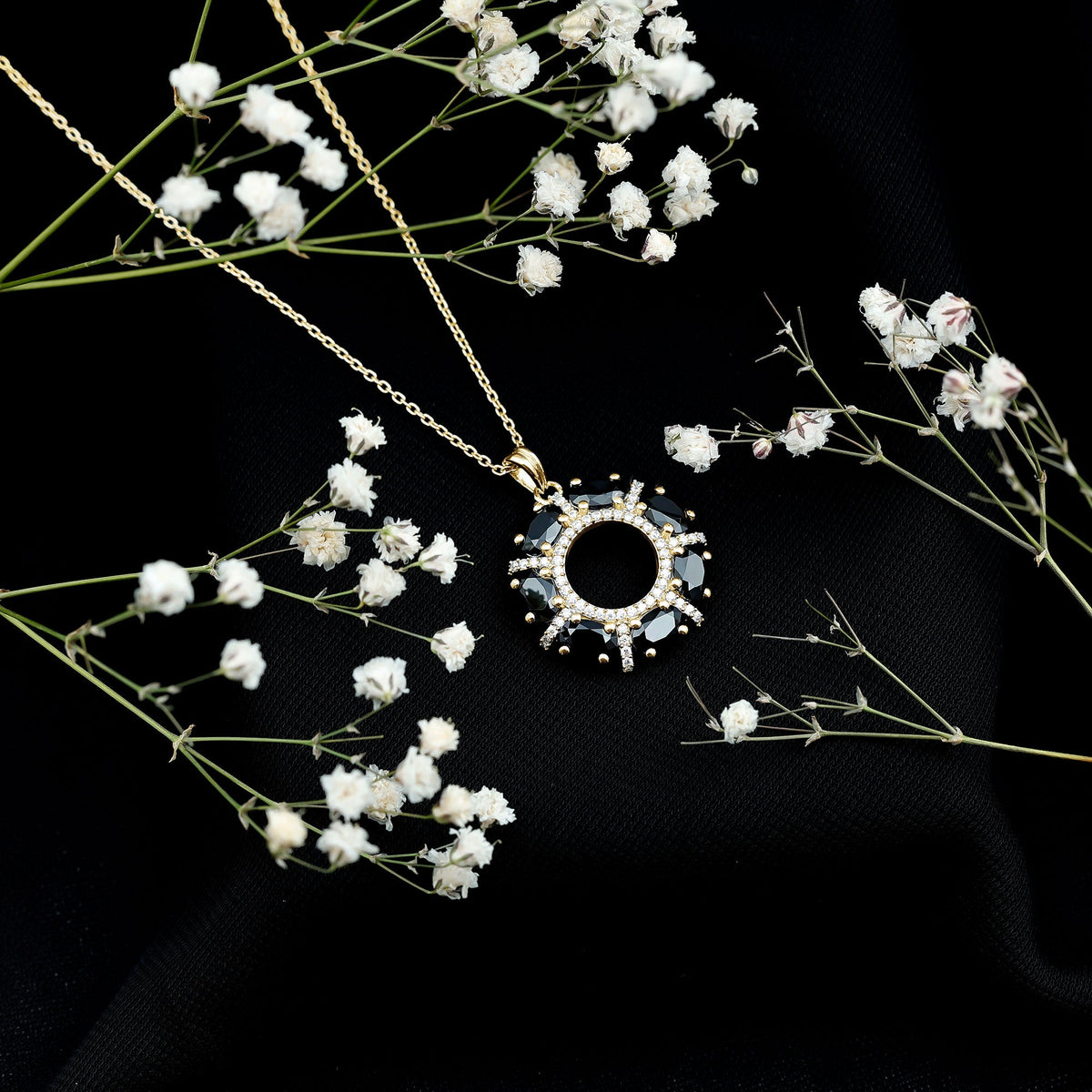 Oval Cut Black Spinel Eternity Pendant with Moissanite