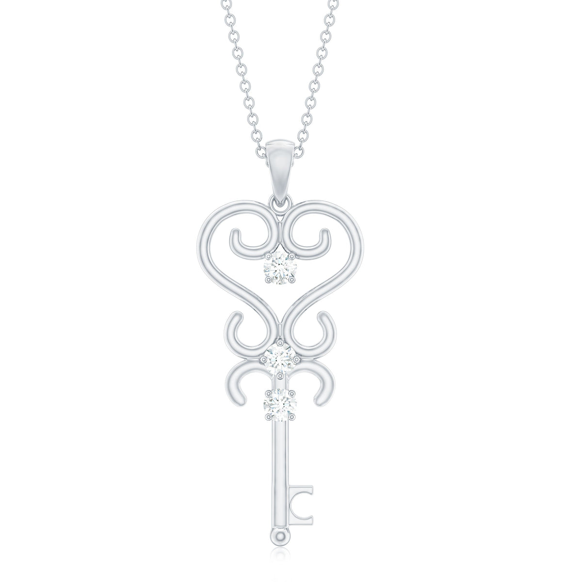 Vintage Looking Moissanite Key Pendant Necklace for Women