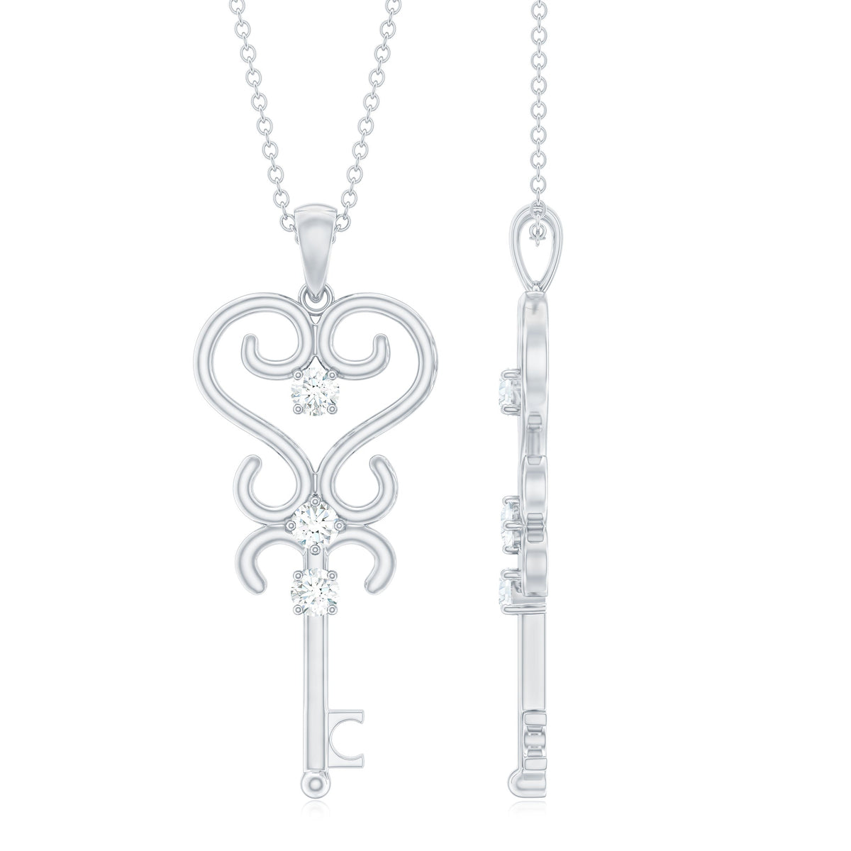 Vintage Looking Moissanite Key Pendant Necklace for Women