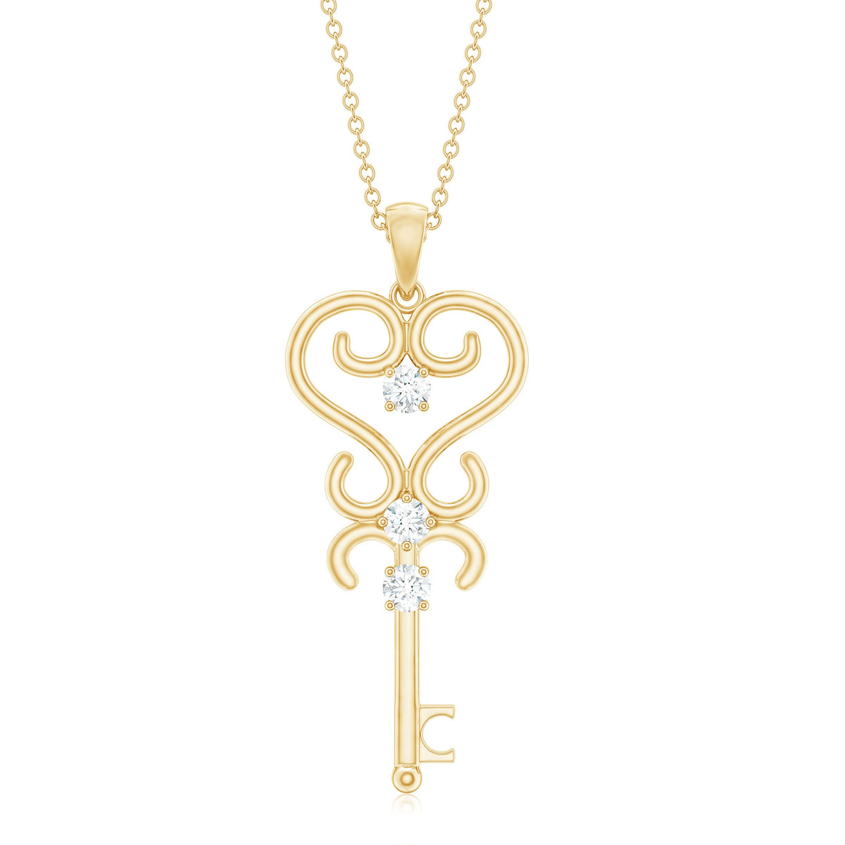 Vintage Looking Moissanite Key Pendant Necklace for Women