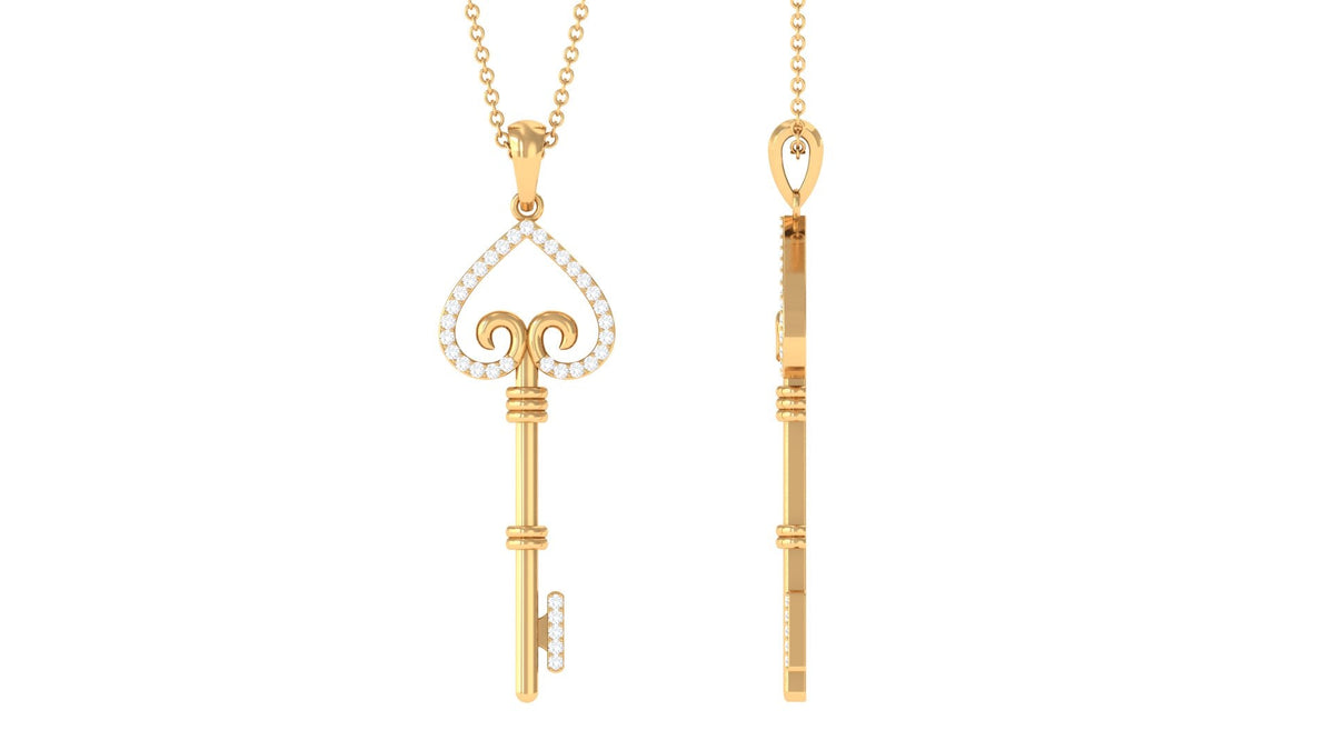 Vintage Inspired Certified Moissanite Heart and Key Necklace