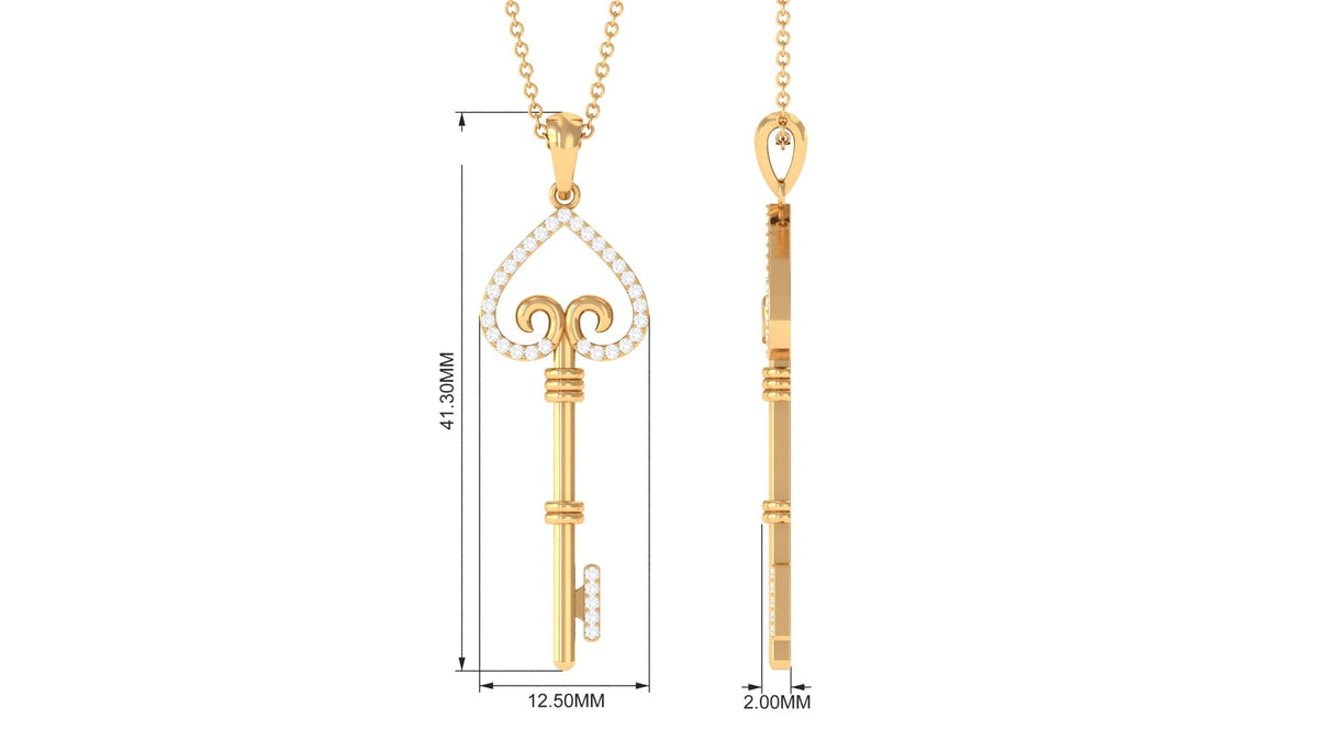 Vintage Inspired Certified Moissanite Heart and Key Necklace
