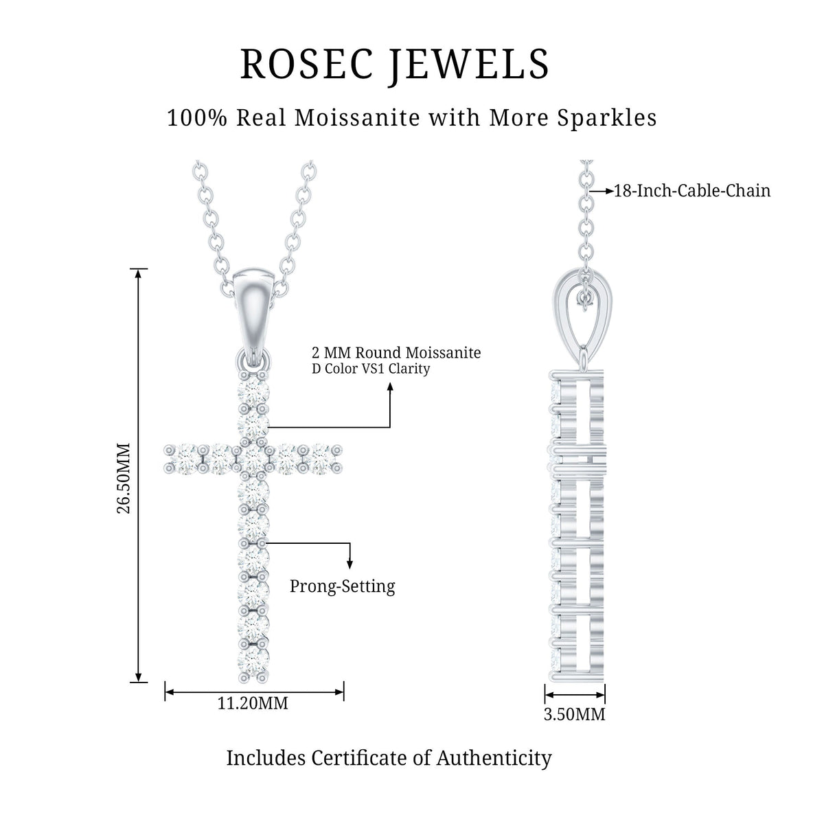 Certified Moissanite Cross Pendant Necklace for Women
