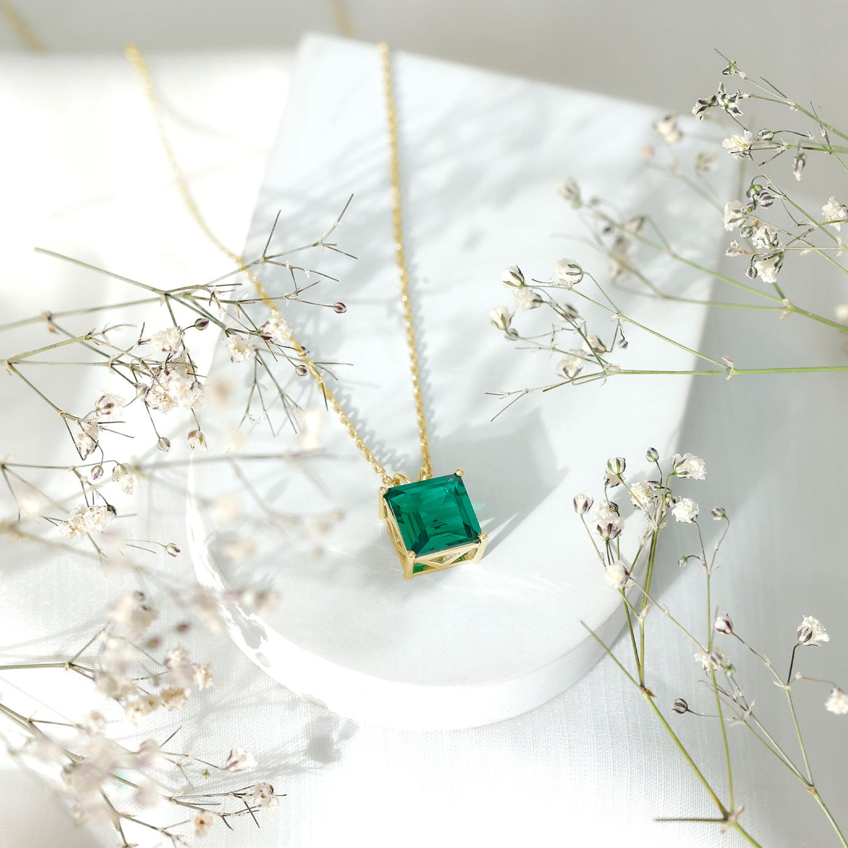 Princess Cut Lab Created Emerald Solitaire Necklace With Chain