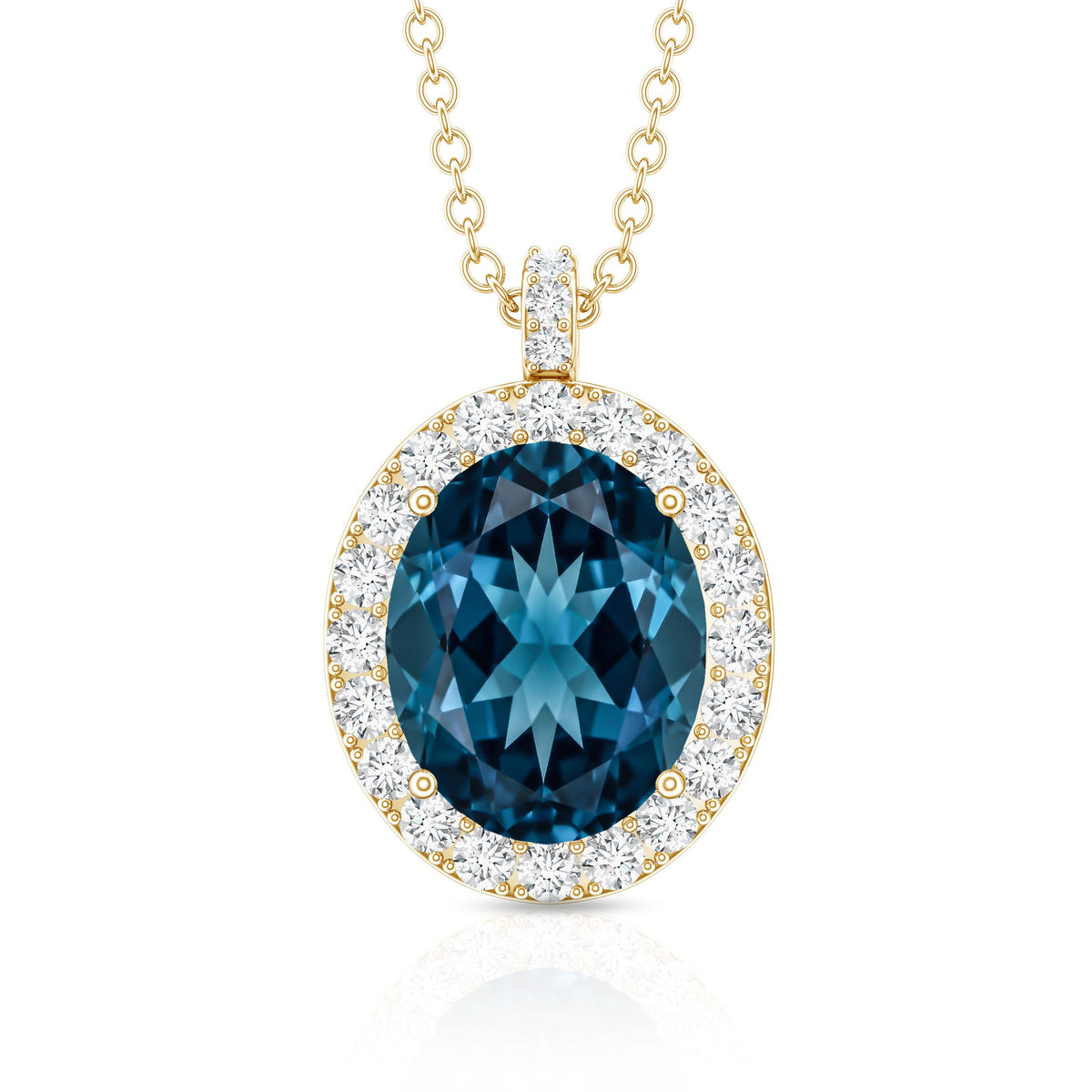 Genuine 2.5 Carat Oval Cut London Blue Topaz and Diamond Necklace