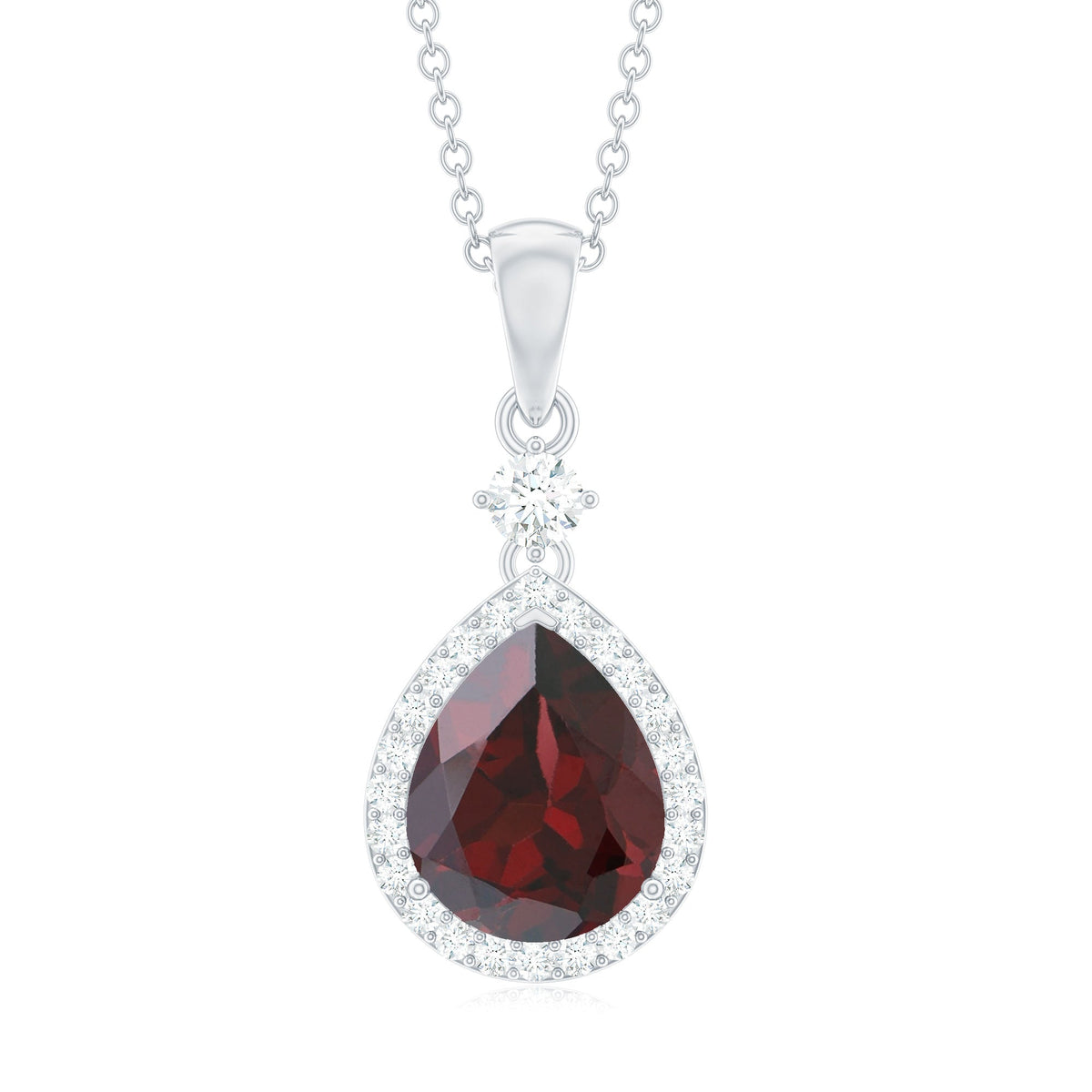 Pear Shape 4 CT Garnet Wedding Necklace with Diamond Halo
