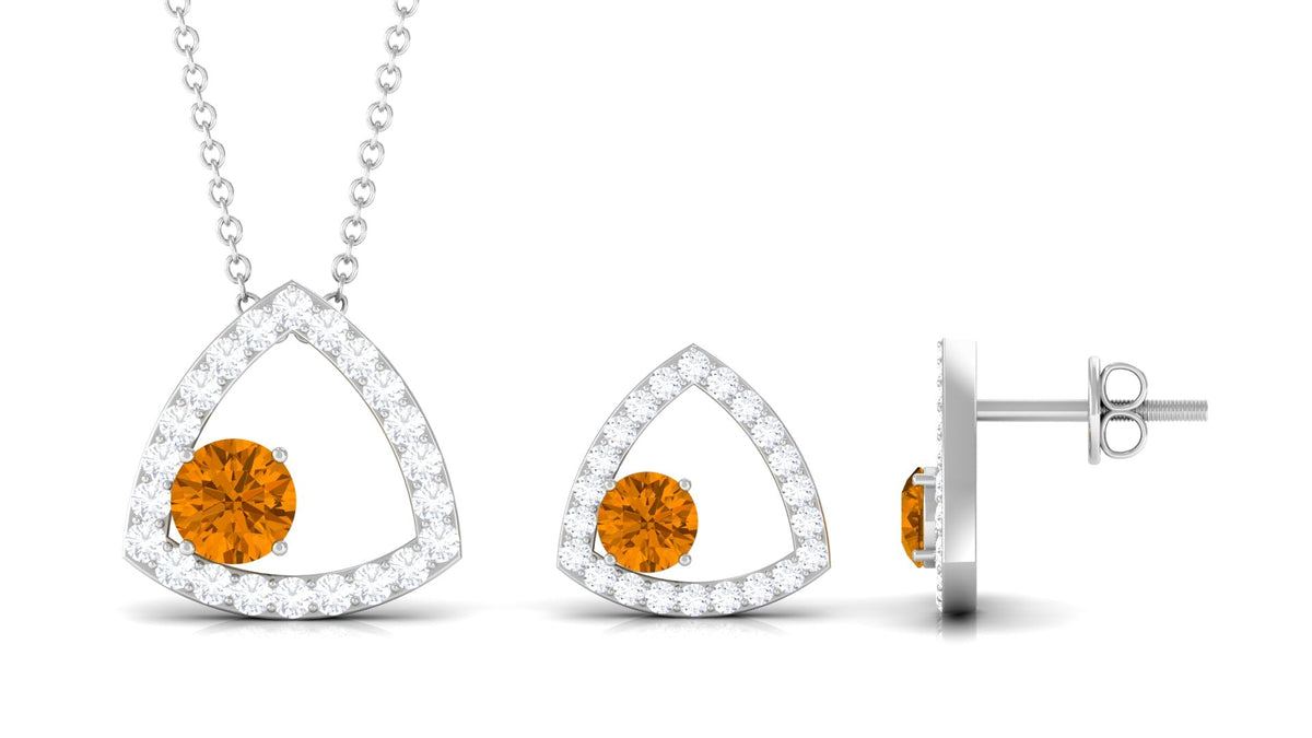 Natural Citrine Geometric Pendant and Earrings Set with Moissanite