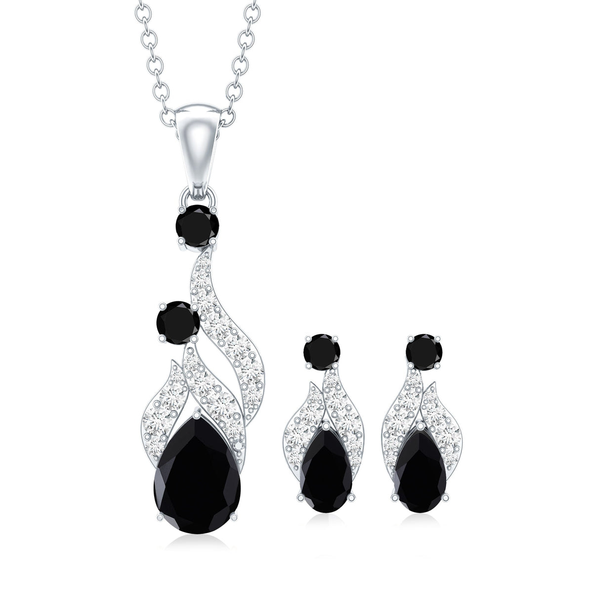 Designer Black Spinel Necklace and Earrings Set with Diamond