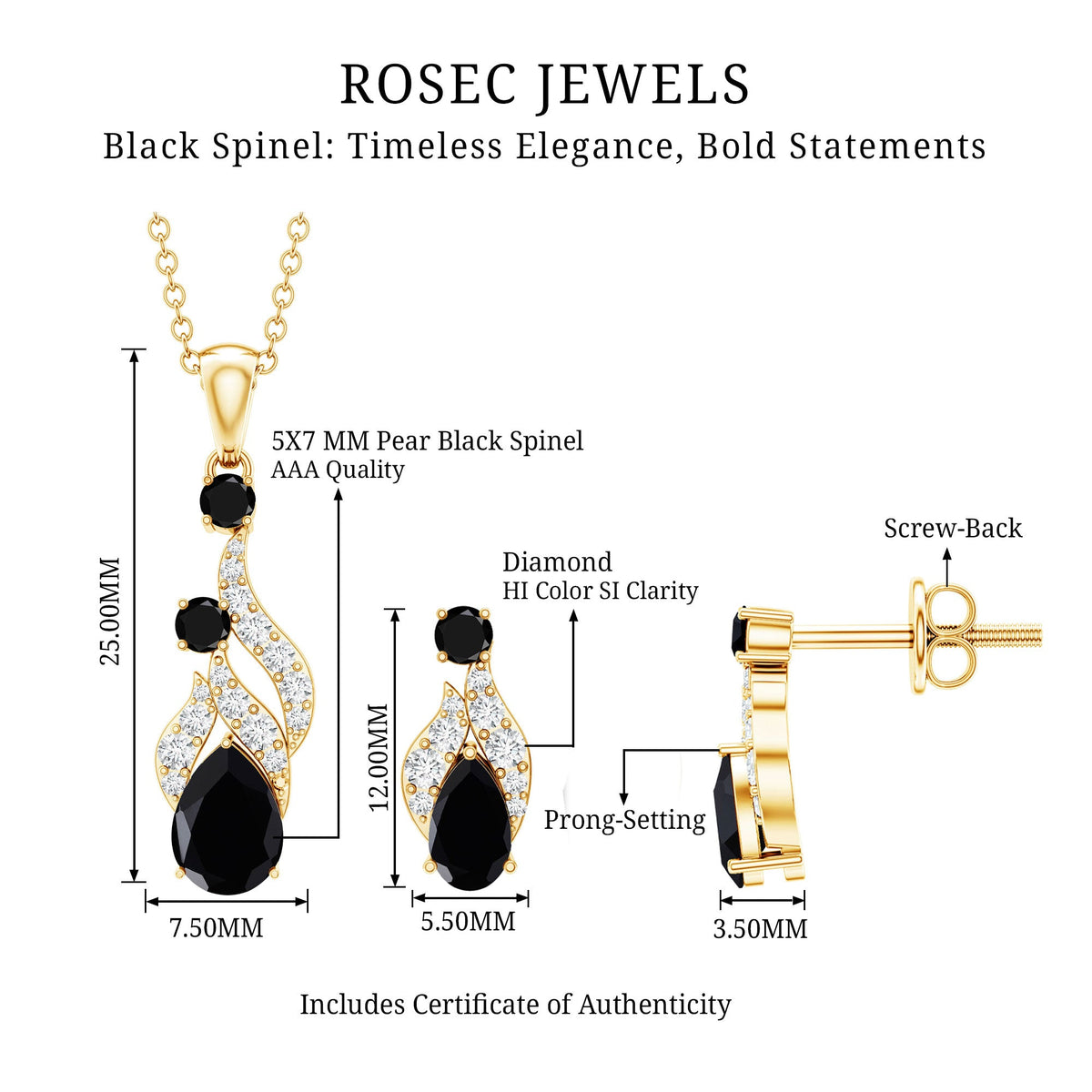 Designer Black Spinel Necklace and Earrings Set with Diamond