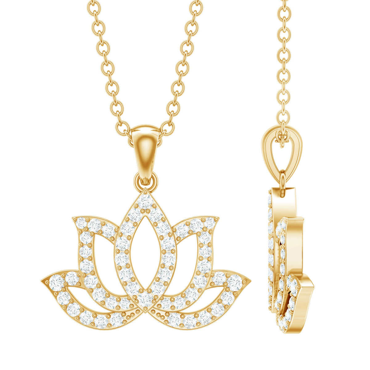 Diamond Lotus Flower Necklace in Pave Setting