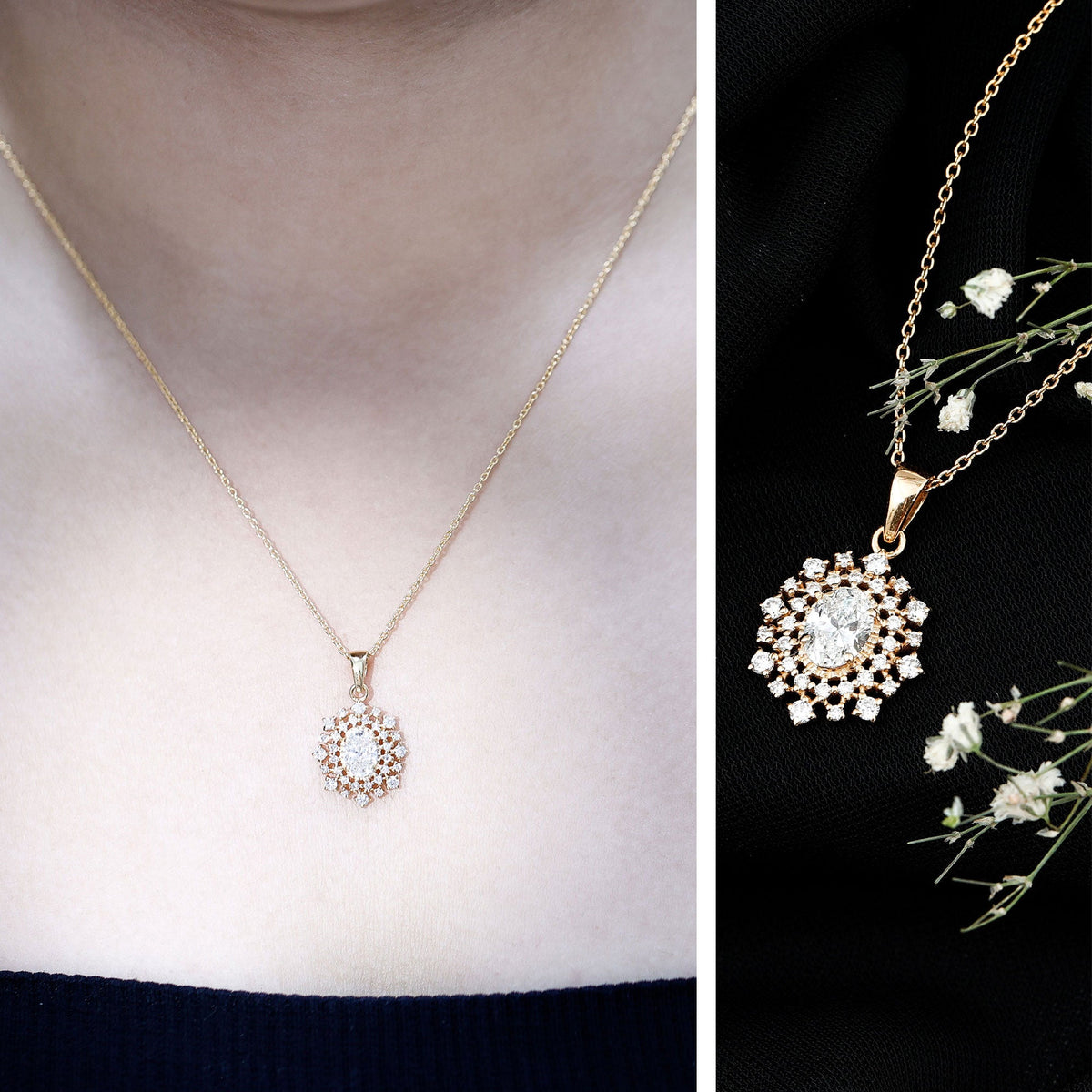 Vintage Style Oval Moissanite Bridal Necklace With Chain