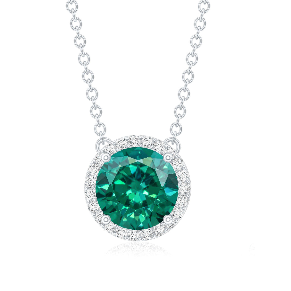 2 Carat Round Lab Created Emerald and Diamond Halo Necklace
