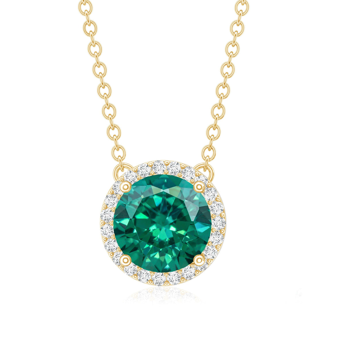2 Carat Round Lab Created Emerald and Diamond Halo Necklace