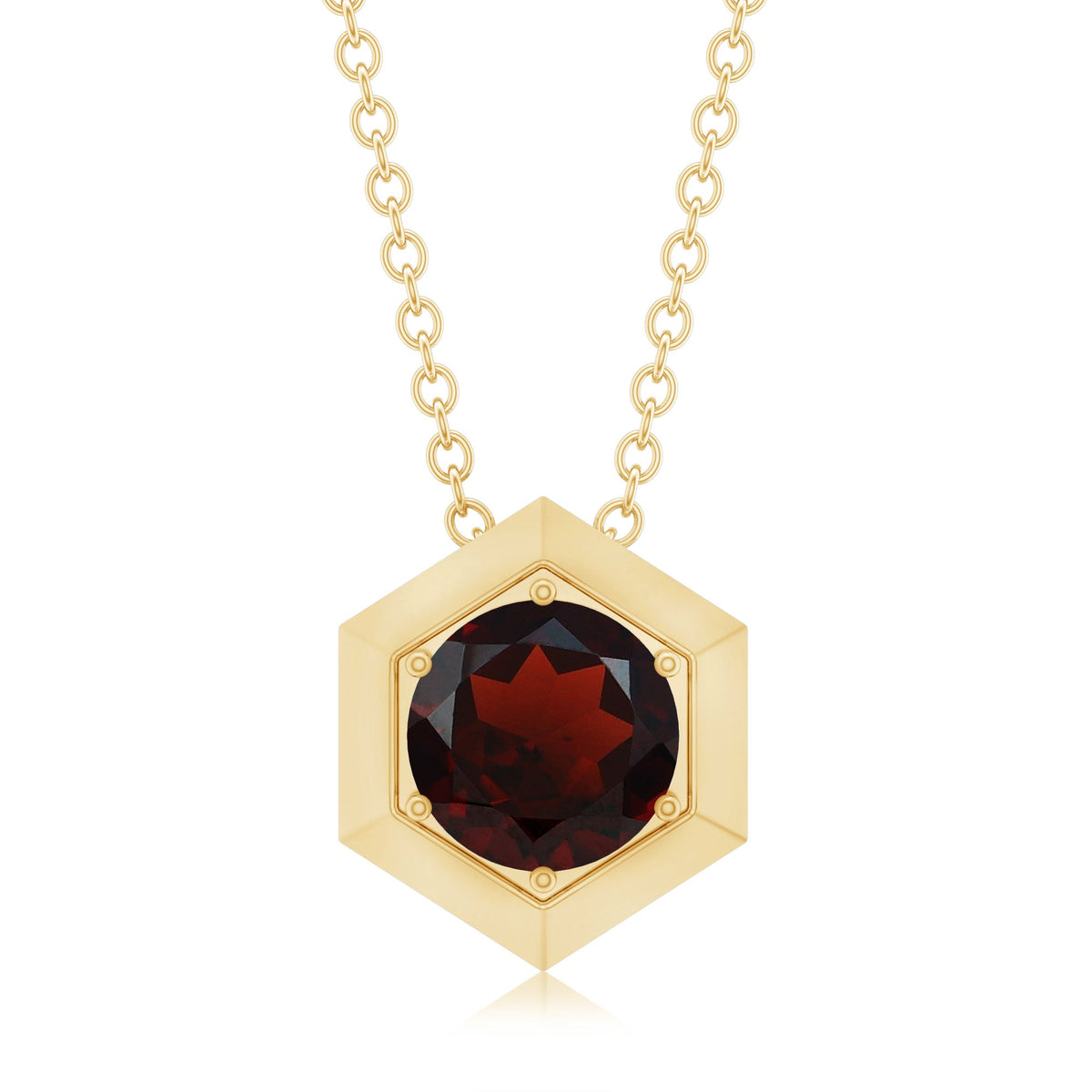 Solitaire Garnet Hexagonal Pendant Necklace