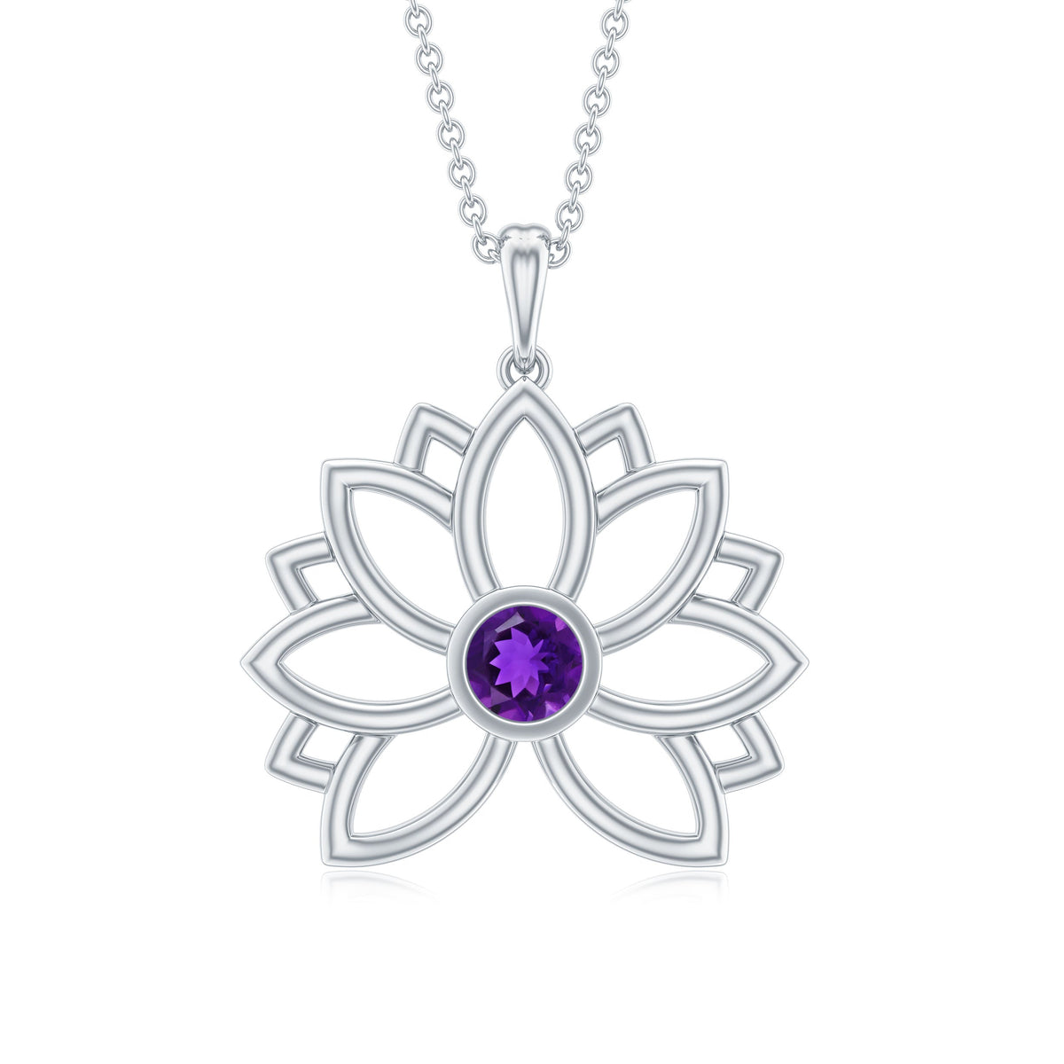 Amethyst Lotus Flower Necklace for Women