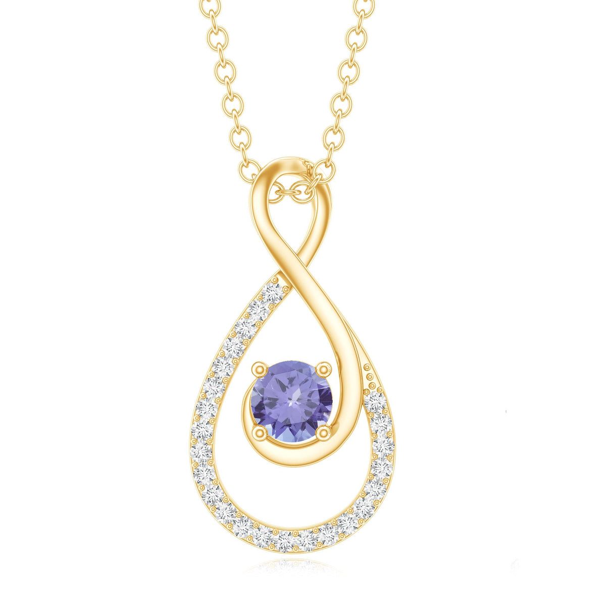Genuine Tanzanite and Diamond Infinity Pendant Necklace With Chain