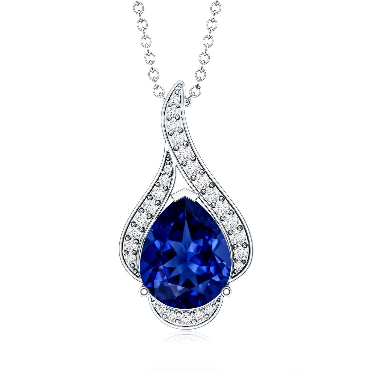 Classic Lab Grown Blue Sapphire Pendant Necklace With Diamond