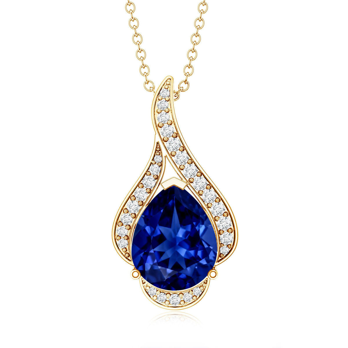 Classic Lab Grown Blue Sapphire Pendant Necklace With Diamond