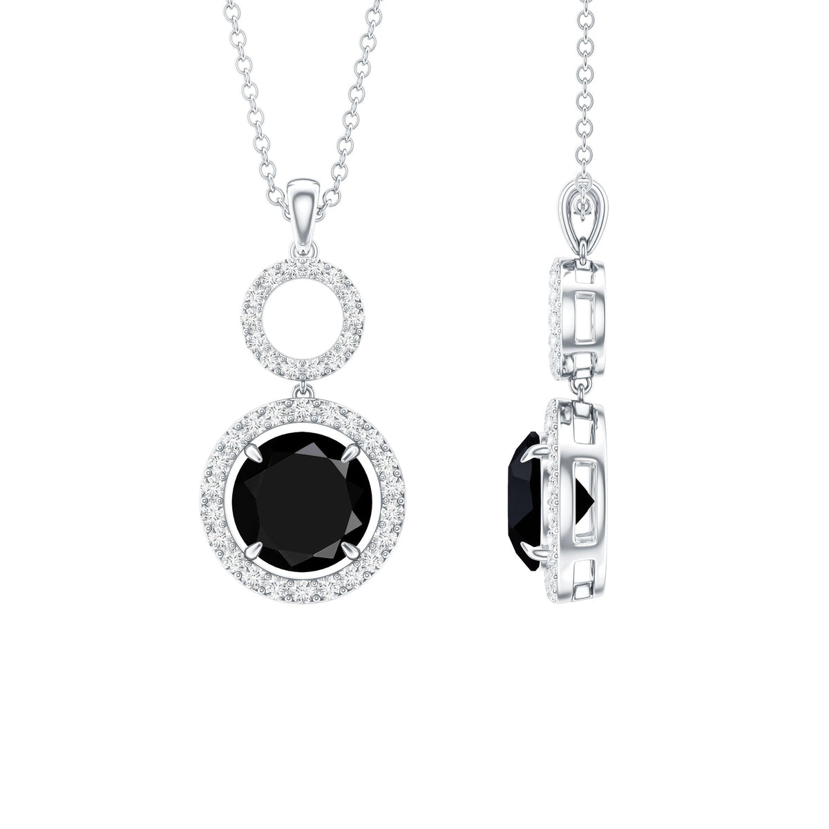 Real 2.6 Carat Black Spinel Drop Pendant Necklace with Diamond