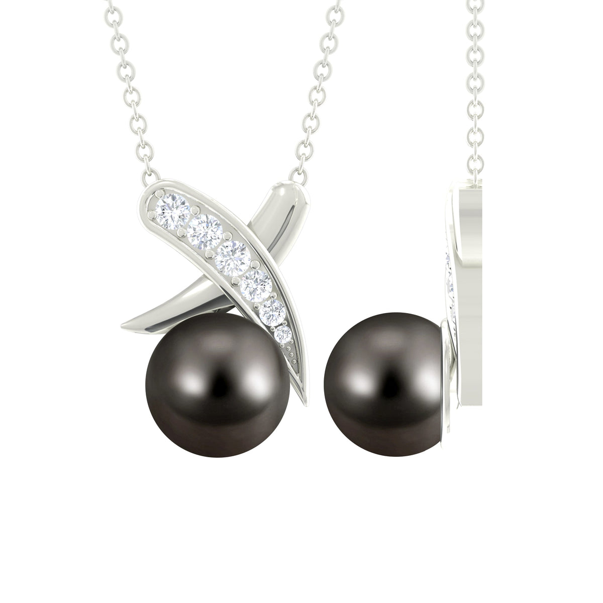Tahitian Pearl and Diamond XO Pendant Necklace for Women