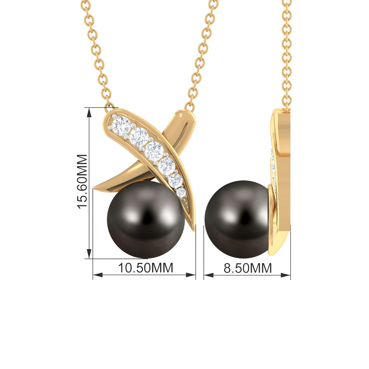 Tahitian Pearl and Diamond XO Pendant Necklace for Women