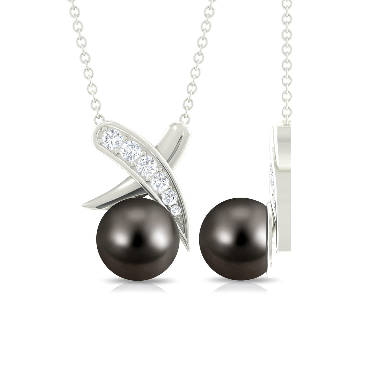 Tahitian Pearl and Diamond XO Pendant Necklace for Women