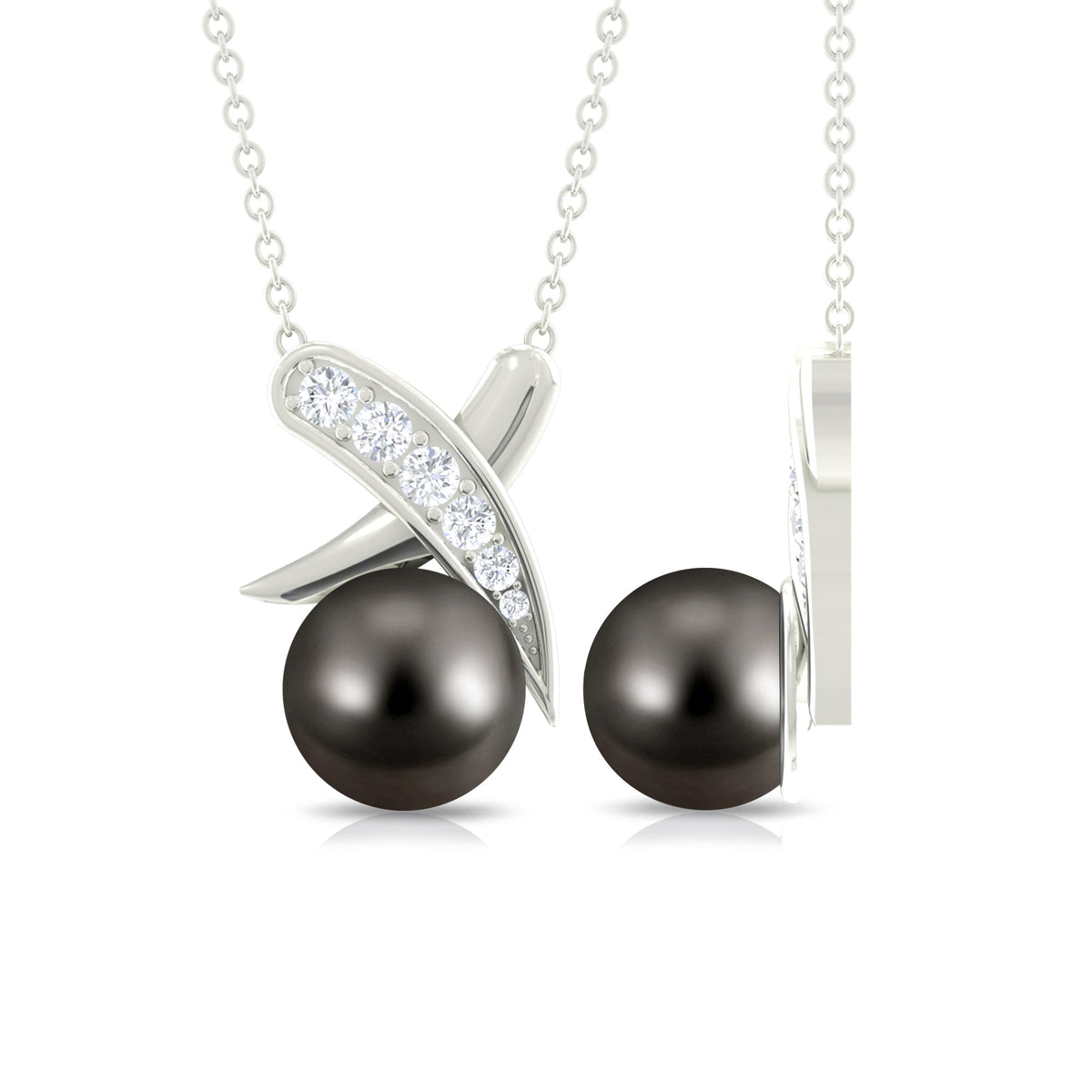 Tahitian Pearl and Diamond XO Pendant Necklace for Women