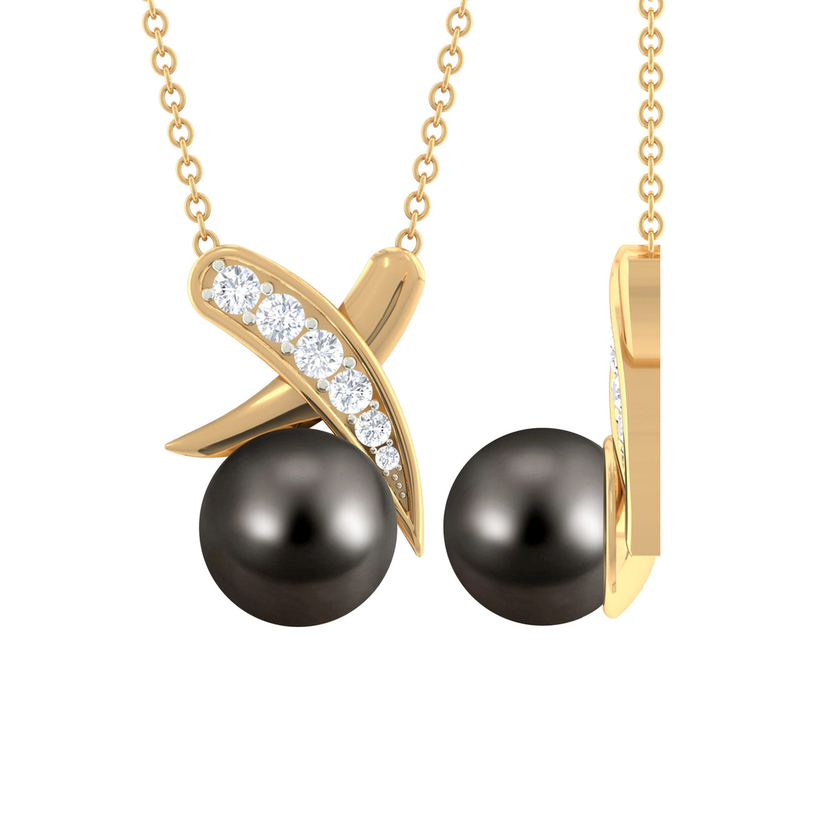 Tahitian Pearl and Diamond XO Pendant Necklace for Women