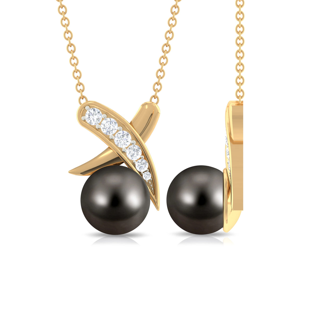 Tahitian Pearl and Diamond XO Pendant Necklace for Women