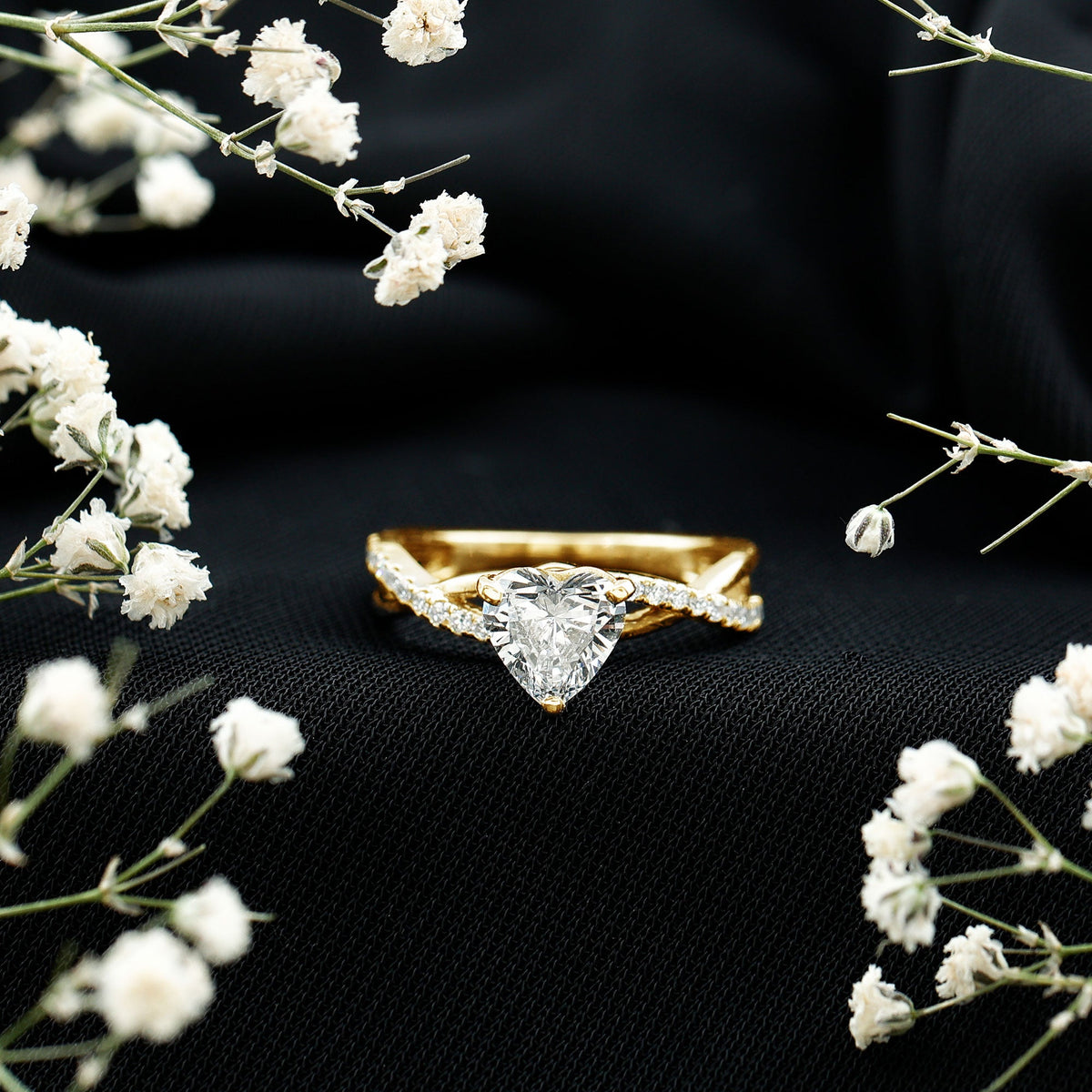 Heart Shape Moissanite Crossover Engagement Ring for Her
