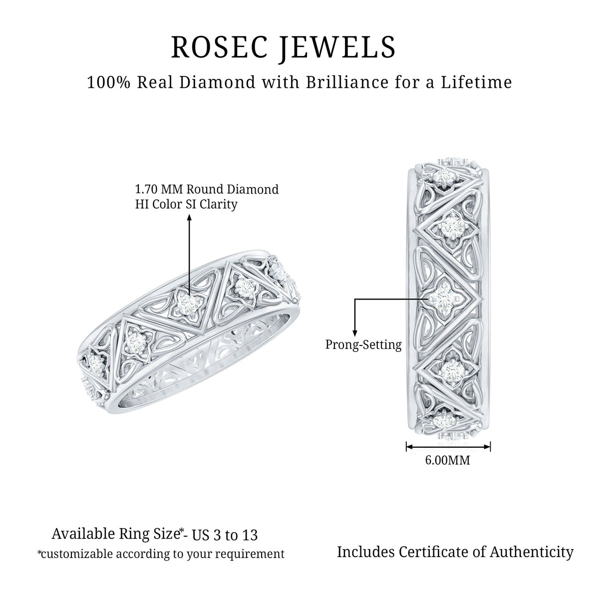 Vintage Style Diamond Wedding Band Ring