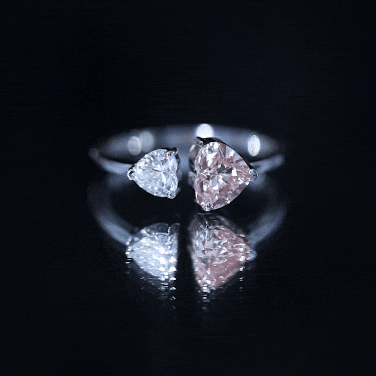Heart Shape Lab Grown Pink White Diamond Toi Et Moi Promise Ring with IGI Certificate