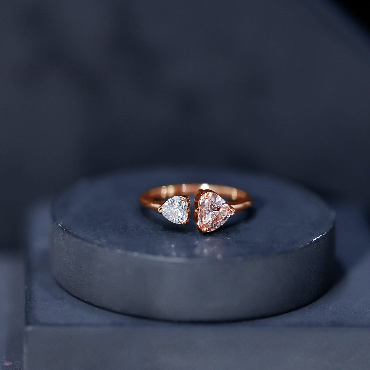 Heart Shape Lab Grown Pink White Diamond Toi Et Moi Promise Ring with IGI Certificate
