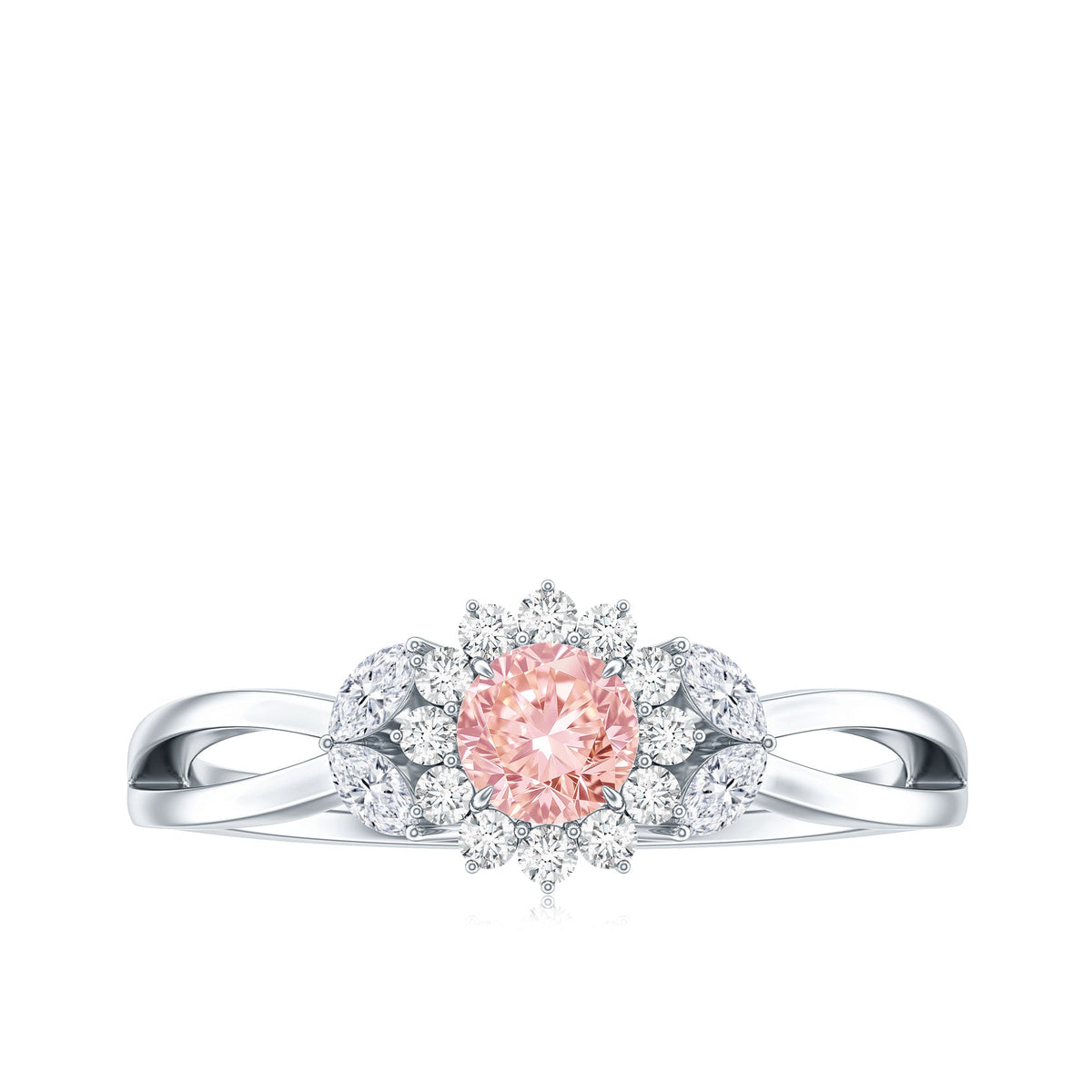 Lab Grown Pink and White Diamond Flower Engagement Ring IGI Certified