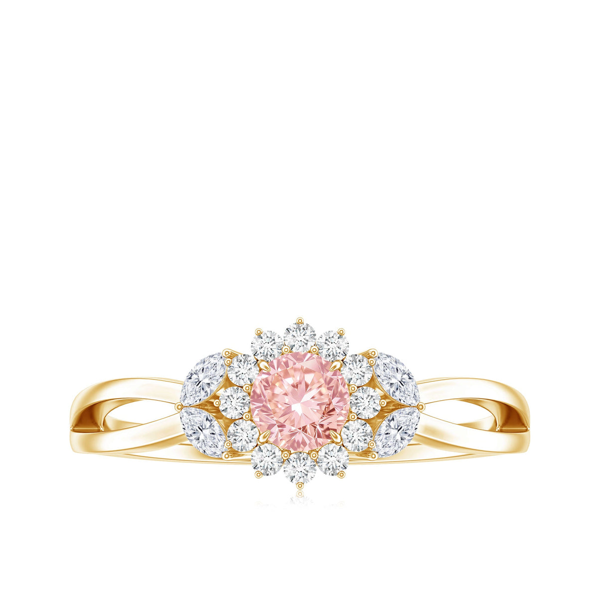 Lab Grown Pink and White Diamond Flower Engagement Ring IGI Certified