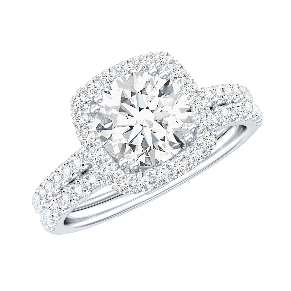 Certified 3.5 Carat Moissanite Wedding Bridal Ring Set of 2 in Silver