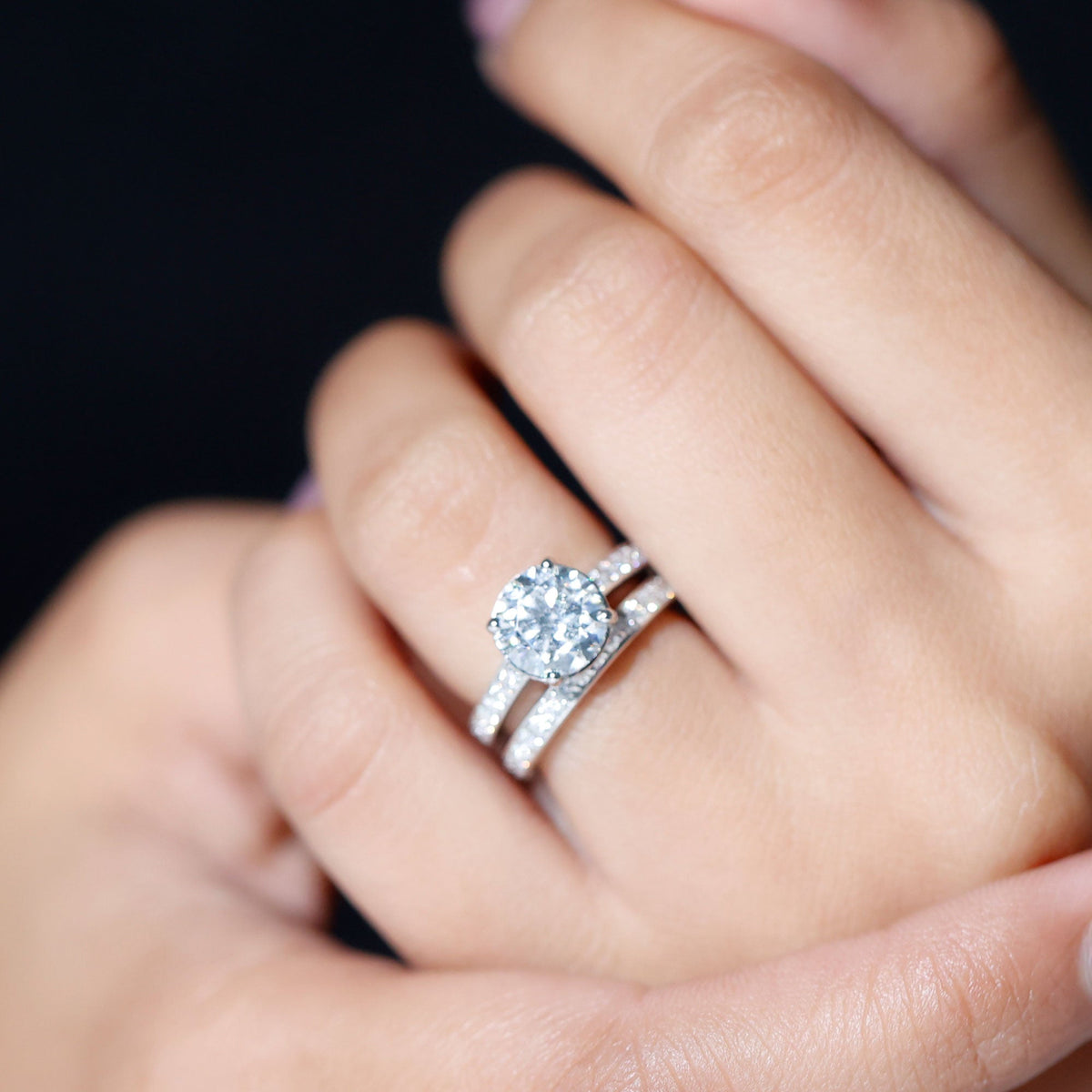 Certified 3 Carat Moissanite Wedding Bridal Ring Set in Sterling Silver