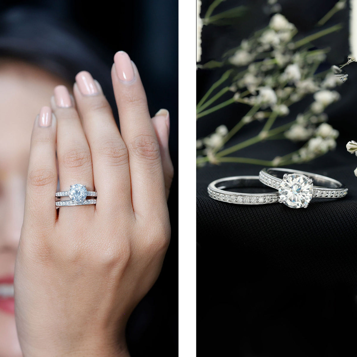 Certified 2 Carat Moissanite Solitaire Wedding Ring Set